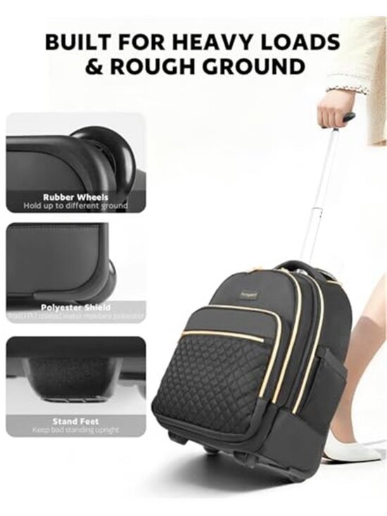 Rolling Backpack Wheels 17 Inch Laptop Carry On Luggage Water Resistant Black main image 4